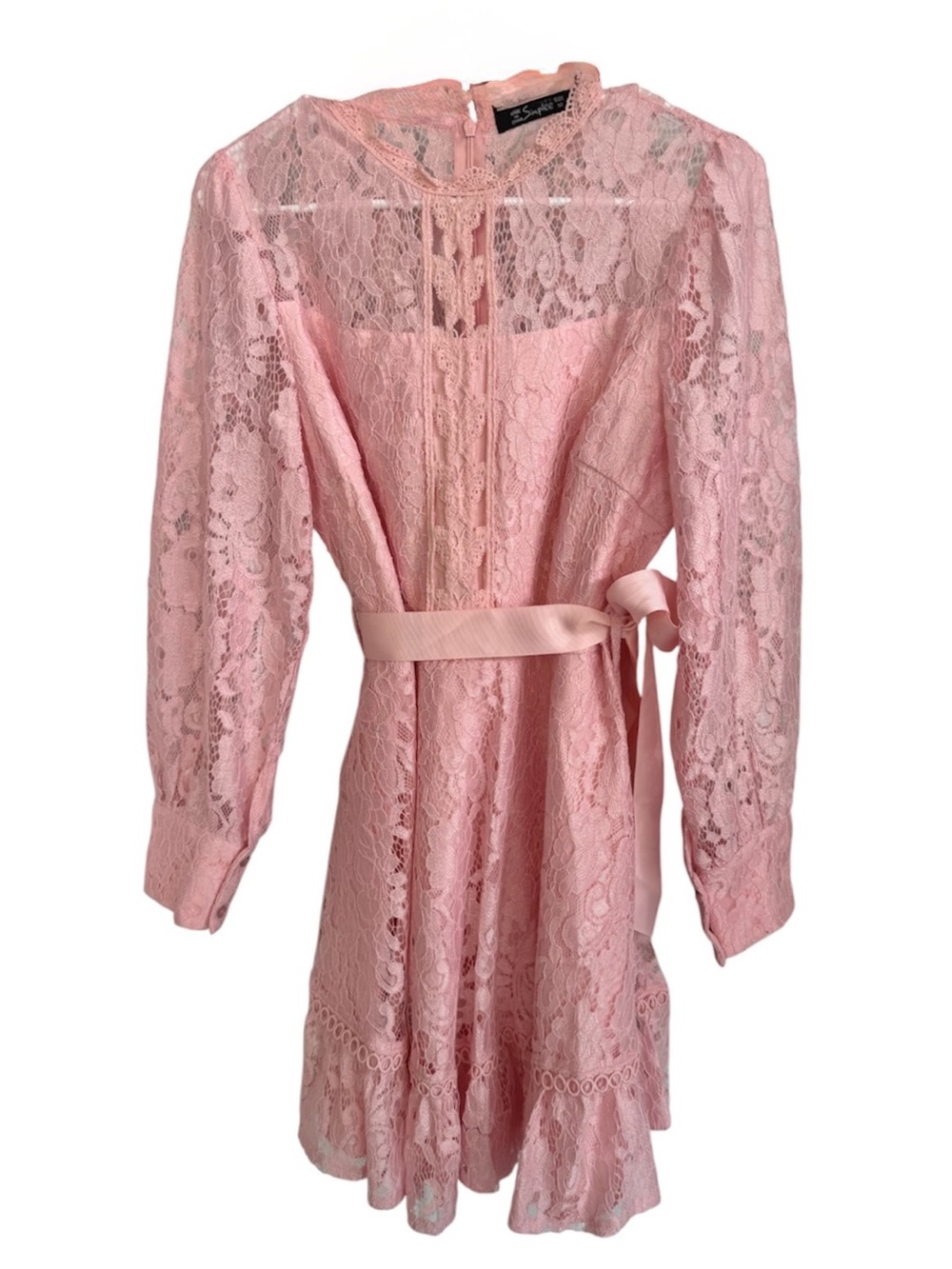 Simplee Apparel Pink Lace Belted Girls' Formal Dress